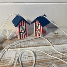 Load image into Gallery viewer, 2 x Red and white beach hut light pull | Nautical Theme Wooden Beach Hut Cord Pull Light Pulls
