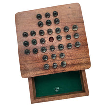 Load image into Gallery viewer, Wooden Solitaire with Drawer for Storing Marbles | Travel Games | Strategic &amp; Traditional Games | Perfect for Adults &amp; Family Fun
