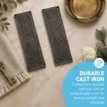 Load image into Gallery viewer, Set of 2 Ornate Inca Design Cast Iron Push Plates – Antique Style Decorative Door Hardware
