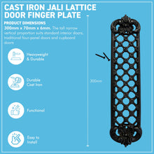 Load image into Gallery viewer, The Jali – Pierced Lattice Cast Iron Finger Plate That Turns a Plain Door into a Period Feature
