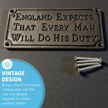 Load image into Gallery viewer, 𝗩𝗜𝗡𝗧𝗔𝗚𝗘 𝗦𝗧𝗬𝗟𝗘 𝗖𝗔𝗦𝗧 𝗜𝗥𝗢𝗡 𝗘𝗡𝗚𝗟𝗔𝗡𝗗 𝗘𝗫𝗣𝗘𝗖𝗧𝗦 𝗘𝗩𝗘𝗥𝗬 𝗠𝗔𝗡 𝗣𝗟𝗔𝗤𝗨𝗘 | 𝟰.𝟭” 𝘅 𝟮.𝟬” (𝟭𝟬𝟱𝗺𝗺 𝘅 𝟱𝟬𝗺𝗺) | Wall Decor | Antique Style | Home Sign | Door Sign
