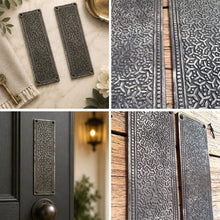 Load image into Gallery viewer, Set of 2 Ornate Inca Design Cast Iron Push Plates – Antique Style Decorative Door Hardware

