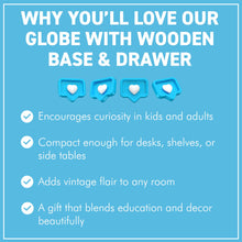 Load image into Gallery viewer, 20cm Globe with Wooden Base &amp; Drawer - Rotating Vintage World Globe, Educational Geographic Desktop Accessory
