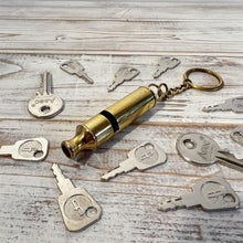Load image into Gallery viewer, LOUD BRASS WHISTLE on keyring | emergency survival whistle | One piece | Outdoor survival whistle | supplied on Key-Chain or Hang Around Your Neck and Carry it Anywhere
