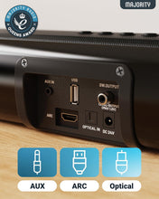 Load image into Gallery viewer, 𝗠𝗔𝗝𝗢𝗥𝗜𝗧𝗬 𝗡𝗔𝗚𝗔 𝟴𝟬 140W Bluetooth 2.2 Channel TV 𝗦𝗢𝗨𝗡𝗗𝗕𝗔𝗥 𝗪𝗜𝗧𝗛 𝗕𝗨𝗜𝗟𝗧-𝗜𝗡 𝗦𝗨𝗕𝗪𝗢𝗢𝗙𝗘𝗥 HDMI ARC AUX Optical 3D Sound
