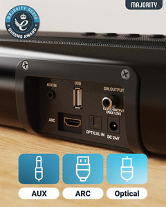 𝗠𝗔𝗝𝗢𝗥𝗜𝗧𝗬 𝗡𝗔𝗚𝗔 𝟴𝟬 140W Bluetooth 2.2 Channel TV 𝗦𝗢𝗨𝗡𝗗𝗕𝗔𝗥 𝗪𝗜𝗧𝗛 𝗕𝗨𝗜𝗟𝗧-𝗜𝗡 𝗦𝗨𝗕𝗪𝗢𝗢𝗙𝗘𝗥 HDMI ARC AUX Optical 3D Sound