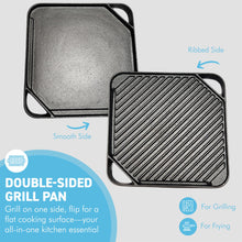 Load image into Gallery viewer, 𝗥𝗘𝗩𝗘𝗥𝗦𝗜𝗕𝗟𝗘 𝟮𝟳𝗖𝗠 𝗖𝗔𝗦𝗧 𝗜𝗥𝗢𝗡 𝗚𝗥𝗜𝗟𝗟 &amp; 𝗚𝗥𝗜𝗗𝗗𝗟𝗘 𝗣𝗔𝗡 Double-Sided Non-Stick Oven Stovetop BBQ Pan
