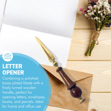 Load image into Gallery viewer, Brass Letter Opener with wooden round handle, Large Envelope Opener for school, home, or office use
