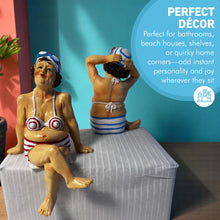 Load image into Gallery viewer, 2 Retro Style Fat Bathing Ladies in Striped Bikinis, Novelty Bathroom Figurines
