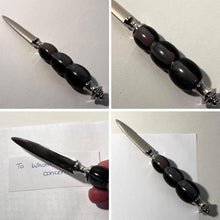 Load image into Gallery viewer, Nickel Letter Opener with black and grey round handle, perfect for school, home, or office use
