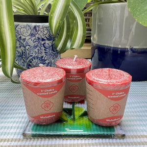 Set of 3 Root (Red) - Chakra Candles  | Standing at about 4.5 centimetres tall (1.75 inches), emanates an aura of rustic charm, invoking the essence of the earth itself.