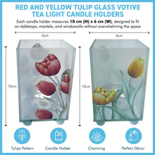 Load image into Gallery viewer, Set of 2 Elegant 1 x Yellow Tulip and 1 x Red Tulip Glass Votive Candle Holders – Decorative Accent for Warm Ambiance, Ideal for Home Decor, Gifts &amp; Special Occasions
