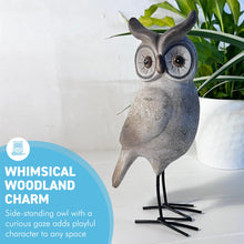 Load image into Gallery viewer, Resin Wood-Effect Standing Owl Ornament with Metal Legs – 25cm Tall, Playful Home Décor
