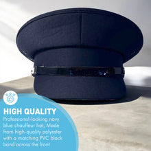 Load image into Gallery viewer, Navy Blue Chauffeur&#39;s Cap,  Classic Round-Domed Hat, High-Quality Polyester, PVC Band, Leatherette Sweatband, Size 59cm,  Ideal for Professional &amp; Elegant Look
