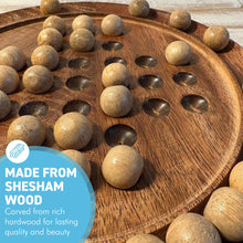 Load image into Gallery viewer, Handmade 𝗪𝗢𝗢𝗗𝗘𝗡 𝗦𝗢𝗟𝗜𝗧𝗔𝗜𝗥𝗘 𝗚𝗔𝗠𝗘 Board with Solid Wooden Marbles 22cm – Classic Strategy Board Game, Family Game, Unique Home Decor

