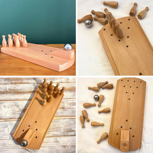 30cm Wooden Desktop Bowling Game: 10 Pins & Metal Ball - Perfect for Strategy, Party and Family Fun