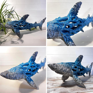 Hand-Painted Large Shark Ornament, 48cm Wide - Cast Resin Nautical Decor Gift for Ocean Lovers