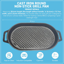 Load image into Gallery viewer, 30x15.5cm 𝗢𝗩𝗔𝗟 𝗖𝗔𝗦𝗧 𝗜𝗥𝗢𝗡 𝗚𝗥𝗜𝗗𝗗𝗟𝗘 𝗣𝗔𝗡 Non-Stick Grill Pan for Pizza Pancakes BBQ Oven
