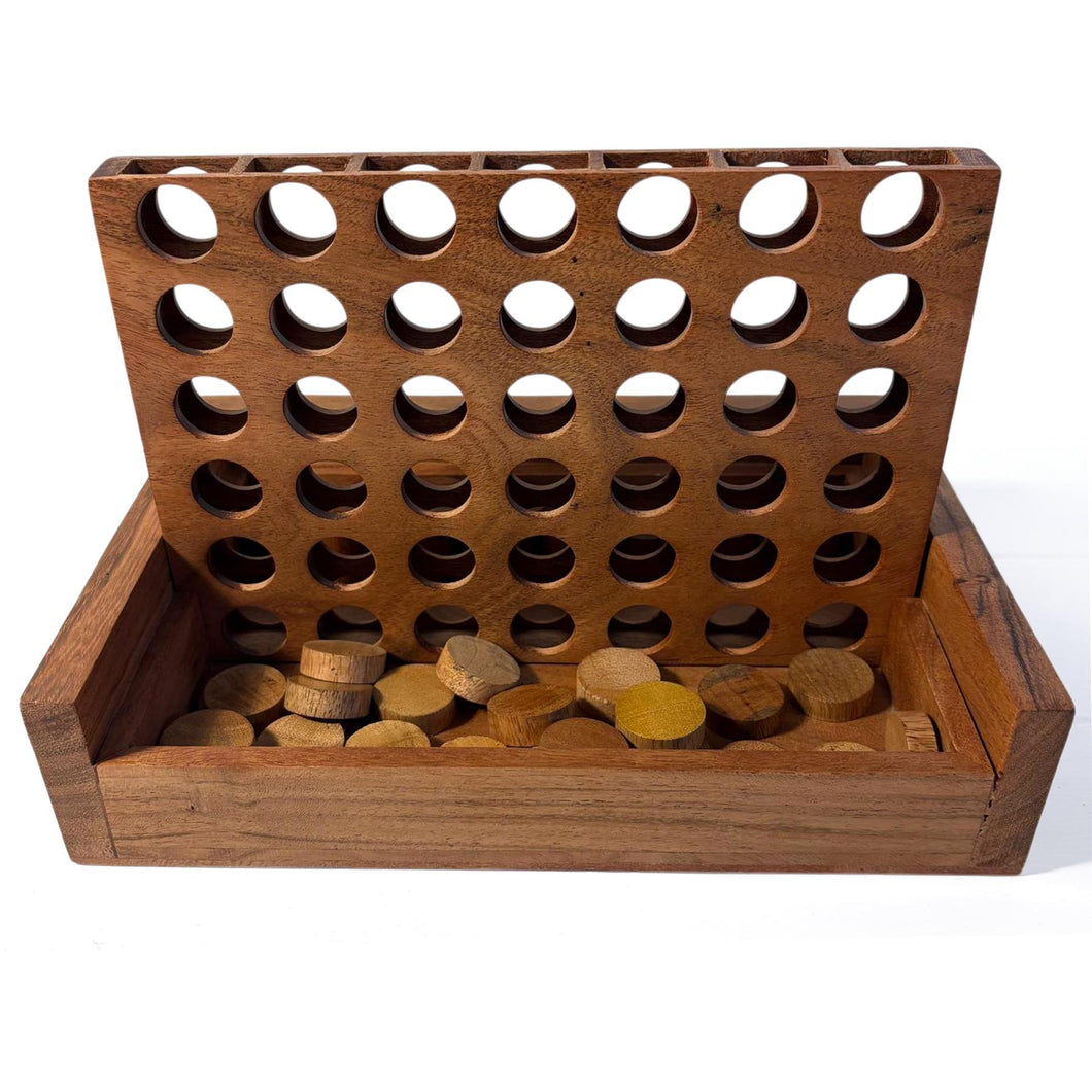 Wooden 4-in-a-Row Game – Classic Connect 4 Strategy Board Game for Kids and Adults – Durable Eco-Friendly Wood, Portable and Screen-Free Family Fun