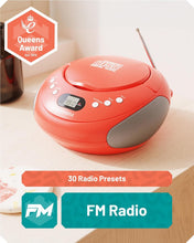Load image into Gallery viewer, Oakcastle CD250 PORTABLE CD BOOMBOX with Bluetooth &amp; FM Radio – Red Retro Player
