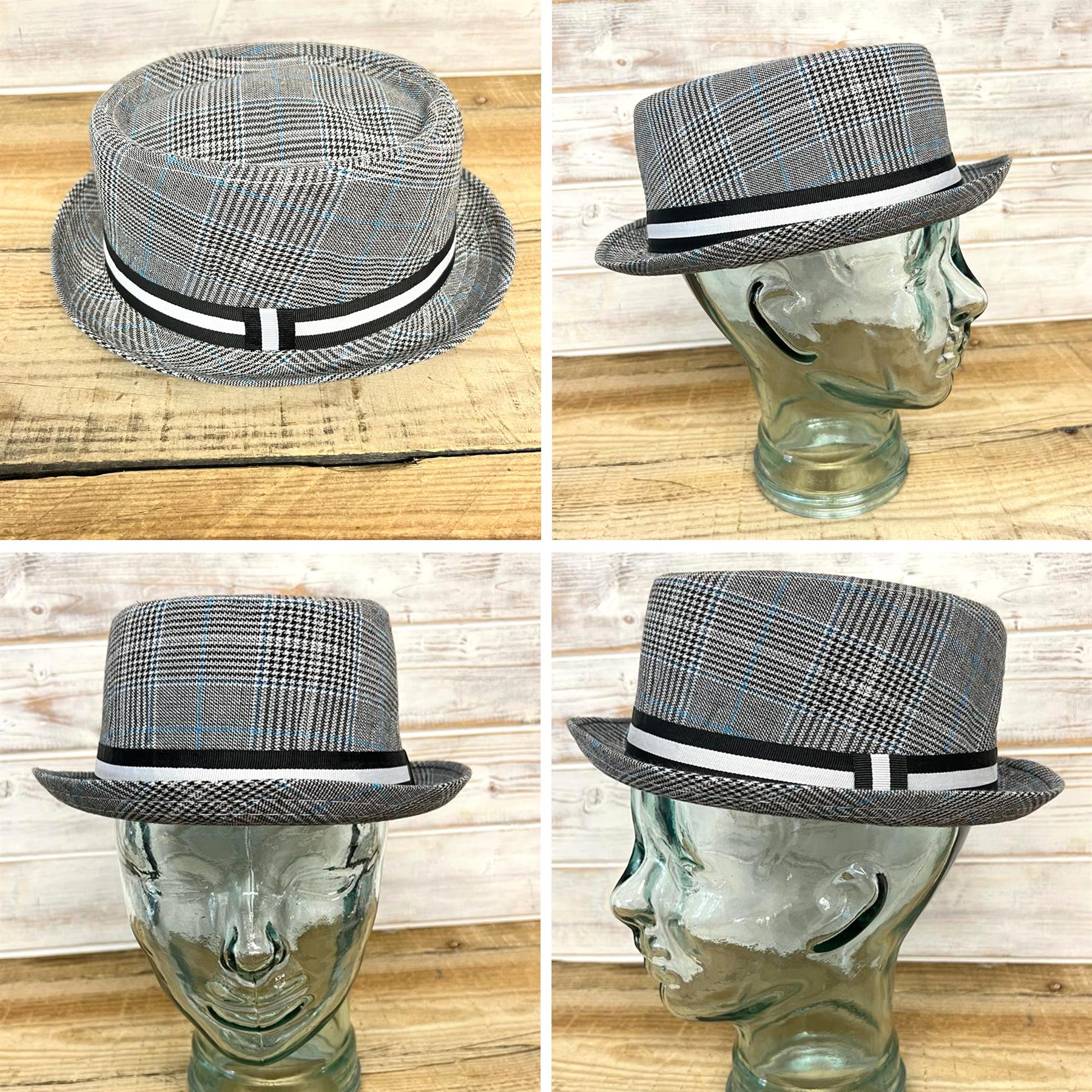 Grey rude boy ska pork pie hat, Size 59cm, Large, Unisex pork pie