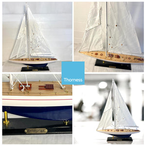 Detailed 50cm long wooden model Enterprise J Class Sailing Yacht | Americas Cup Racing Yacht | Nautical ornament | sailboat model | Enterprise sailing ship model | Fully assembled model boat kit