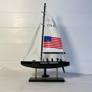 YOUNG AMERICA AMERICAS CUP MODEL YACHT | Sailing | Yacht | Boats | Models | Sailing Nautical Gift | Sailing Ornaments | Yacht on Stand | 33cm (H) x 21cm (L) x 4cm (W)