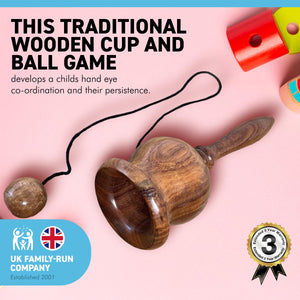 Traditional WOODEN CUP AND BALL GAME | Cup and ball games | ball in a cup game | Old fashioned toys | ball catch game | hand-eye coordination, fine motor skills, and spatial awareness.