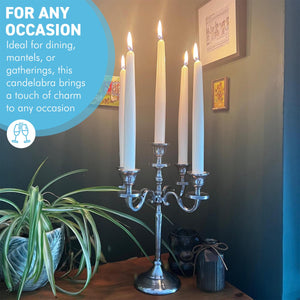 Elegant 5-Arm Silver Candelabra, 30cm – Distressed Nickel Finish Metal Candle Holder for Table Decor, Weddings & Events