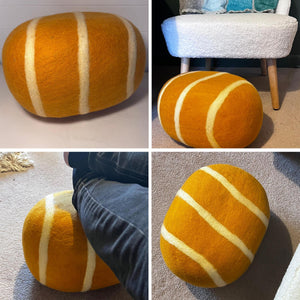 Handmade Orange Wool Felt Pouf, 100% Pure Wool Ottoman, 40cm Seat Cushion for Modern Stylish Home Decor