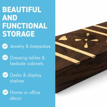 Load image into Gallery viewer, Rosewood Floral Heart Inlaid Trinket Box, Handmade Wooden Keepsake Box with Brass &amp; Mango Wood Inlay, Jewellery Storage Box for Rings, Earrings, Cufflinks &amp; Small Treasures, 10 x 5 x 3 cm
