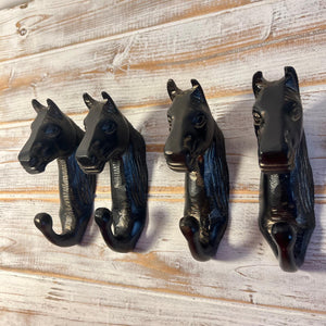 Set of Four Sturdy Wall-Mounted Cast Iron Horse Head Hook Hanger for Hats, Coats, Clothes - Ideal for Kitchen, Bathroom, Bedroom, Office