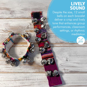 2 x Peruvian style Wrist Bells with colourful strap, Handcrafted Percussion Instruments