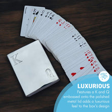 Load image into Gallery viewer, Playing Cards in Elegant Wooden Gift Box with Metal Embossed Hinged Lid for Storage
