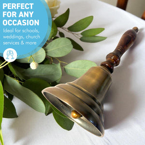 𝟯𝟬𝗖𝗠 𝗧𝗥𝗔𝗗𝗜𝗧𝗜𝗢𝗡𝗔𝗟 𝗛𝗔𝗡𝗗 𝗕𝗘𝗟𝗟 with Wooden Handle Classic School and Service Bell Vintage Style Brass