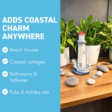 Load image into Gallery viewer, The 22cm Painted Lighthouse – Wood-Effect Finish with a Ship’s Wheel
