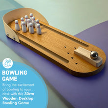 Load image into Gallery viewer, 30cm Wooden Desktop Bowling Game: 10 Pins &amp; Metal Ball - Perfect for Strategy, Party and Family Fun
