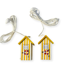 Load image into Gallery viewer, Pair of Yellow beach hut light pulls | Nautical Theme Wooden Beach Hut Cord Pull Light Pulls
