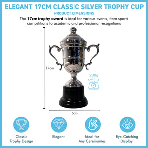 Silver Trophy Cup with lid 17cm - Ideal Award for achievements & celebrations