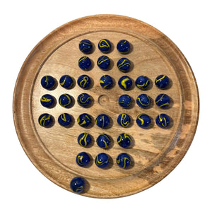 30cm Diameter WOODEN SOLITAIRE BOARD GAME with VAN GOGH GLASS MARBLES | classic wooden solitaire game | strategy board game | family board game | games for one | board games
