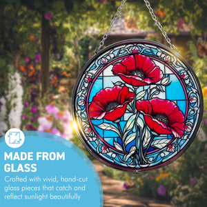 Vibrant 6-Inch Poppy Design Stained Glass Suncatcher - Elegant Window Decor for a Splash of Colour