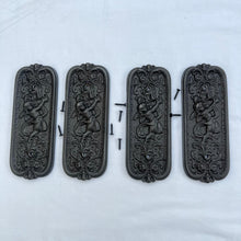 Load image into Gallery viewer, Set of Four Antique style Rustic Cast Iron Door Push Plates with Ornate Cherub Design - Vintage Finger Plate Decor

