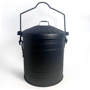 Ash Bucket with Lid in Matt Black, Fireplace Accessory