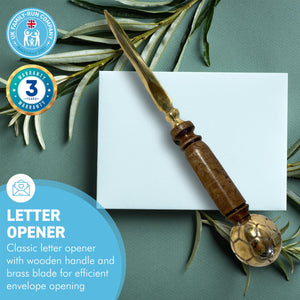 Wooden handled Brass Paper Knife with football-shaped end  | Letter Opener | Desk Accessory |Envelope Opener | Paper Cutting Knife | Sturdy and Durable | Suitable for Office or Home use