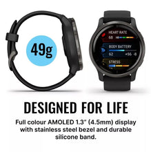 Load image into Gallery viewer, Garmin Venu 2 Slate Stainless Steel Bezel Black Case Leather Band 45 mm Smartwatch - New
