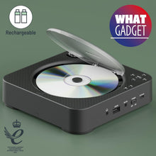 Load image into Gallery viewer, Wall Mountable Portable CD Player with Bluetooth IN and Speakers | Personal Music Player with 12 hours of Playback | Small CD Player with Remote Control, Stand, USB, AUX and FM Radio | Oakcastle CD150
