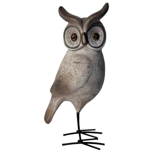 Resin Wood-Effect Standing Owl Ornament with Metal Legs – 25cm Tall, Playful Home Décor