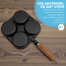 Load image into Gallery viewer, 4-Cup Burger Cast Iron Pan – 𝗦𝗞𝗜𝗟𝗟𝗘𝗧 𝗕𝗥𝗘𝗔𝗞𝗙𝗔𝗦𝗧 𝗣𝗔𝗡 for Eggs, Pancakes &amp; Crepes, Versatile Frying Pan for All Heat Sources
