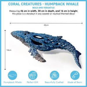 Hand-Painted Large Humpback Whale Ornament in Resin, 46cm Wide , Perfect Nautical Gift & Ocean Decor