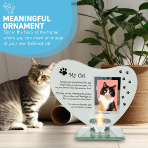 Glass Memorial Candle Holder & Photo Frame for Cats | Grief Sympathy Gift | Pet Memorial Plaque | Cat Remembrance Frame & Candle Holder